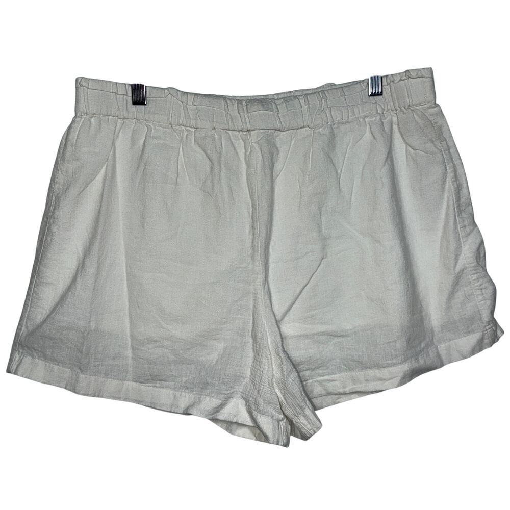 Abercrombie & Fitch White Linen Pull On Casual Bermuda Cargo Shorts Women Size L